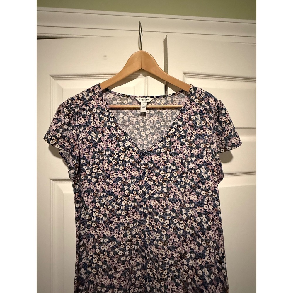 Arizona Jean Co Floral Mini Dress Purple Blue Ditsy Print Button Front Size L - Picture 11 of 11